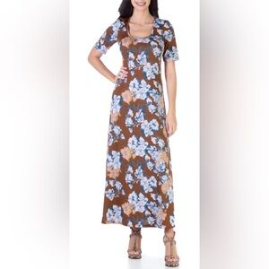 EUC 24Seven Chic Floral Maxi Dress in Brown and Blue Small